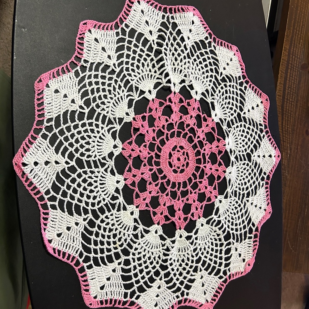 Elegant Pink and White Crochet Doily